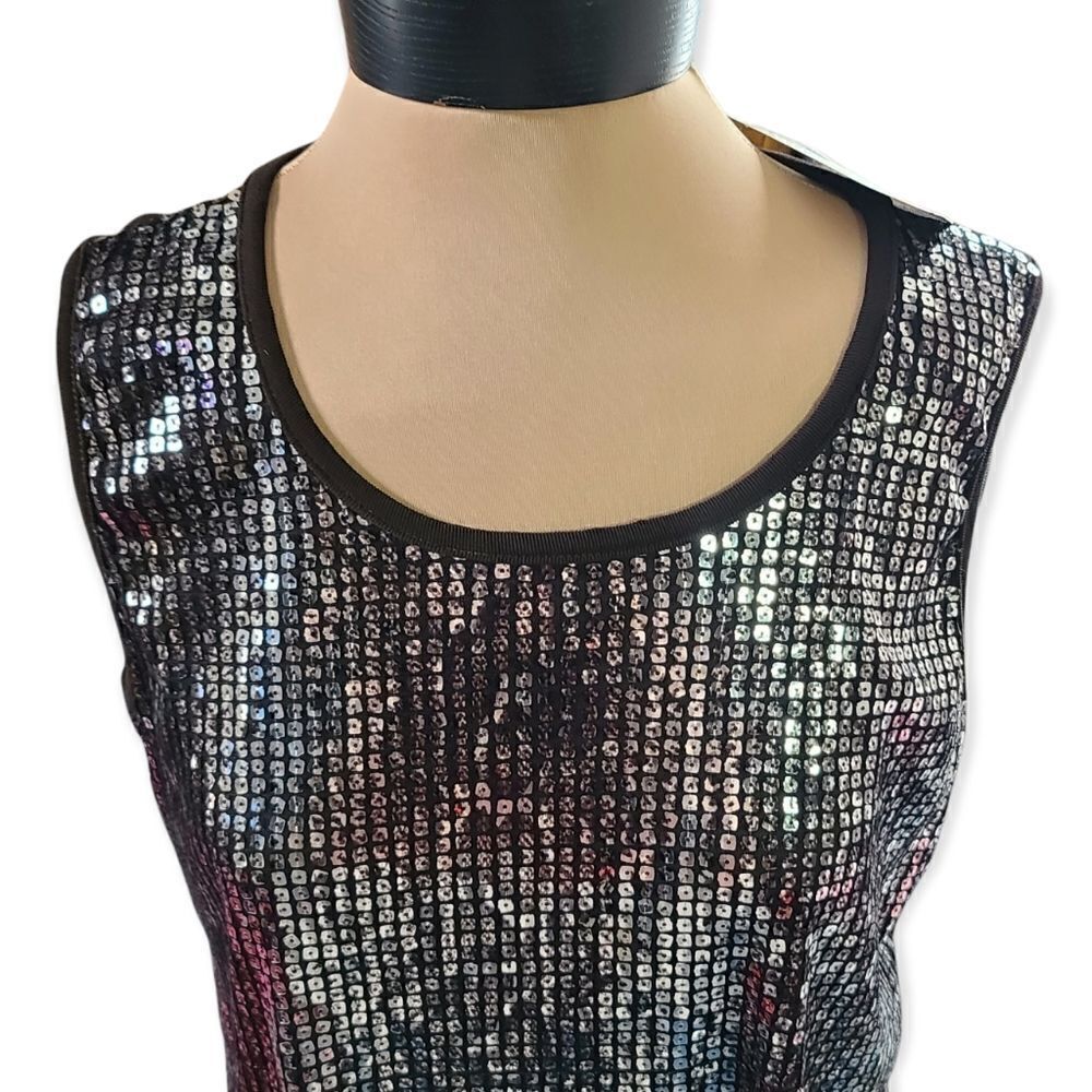 Chico"s Travelers Collection Brown Silver Sequin Tank Sleeveless Top, Chico's 2, - Picture 2 of 8